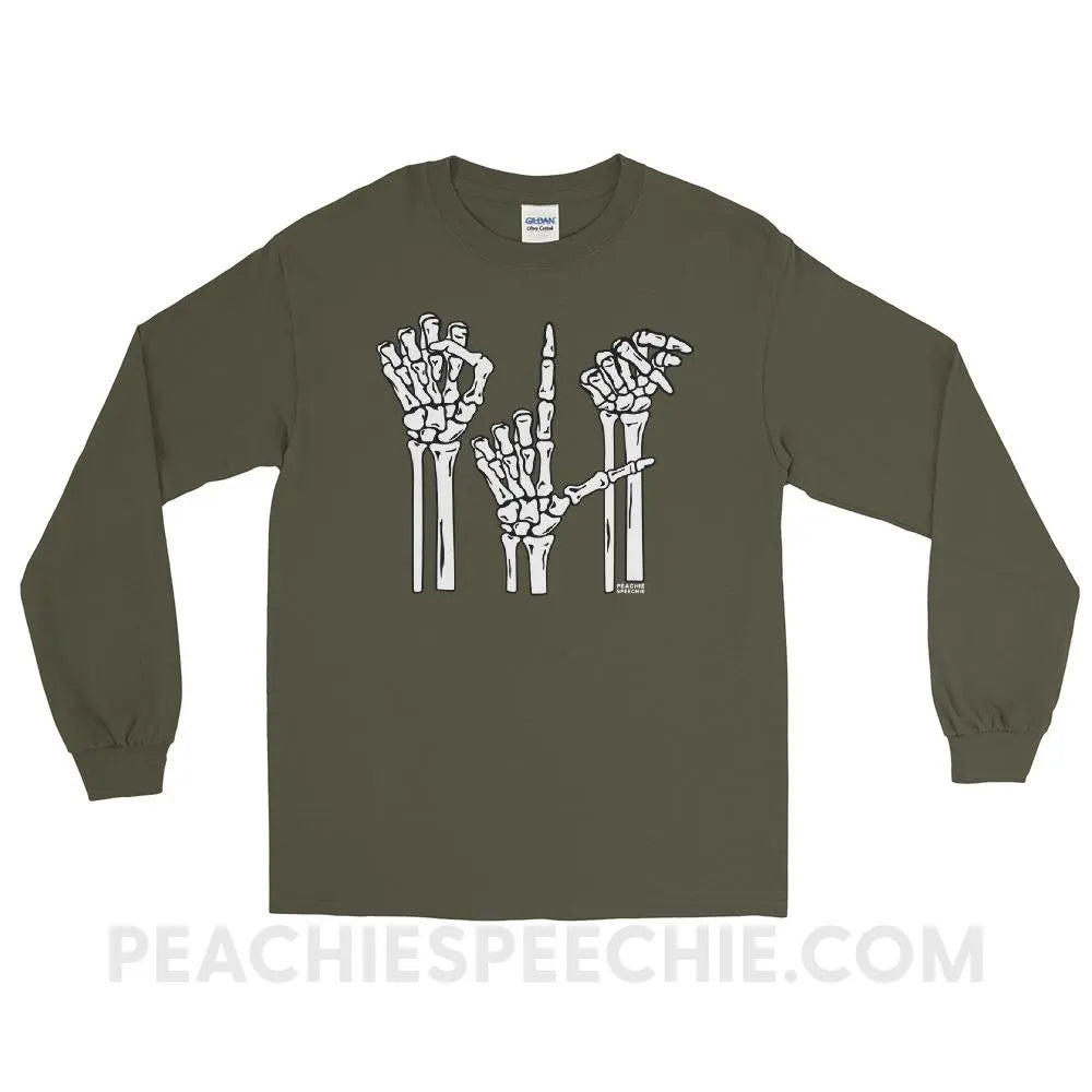 Skeleton SLP Long Sleeve Tee - Military Green / S - T-Shirts & Tops peachiespeechie.com