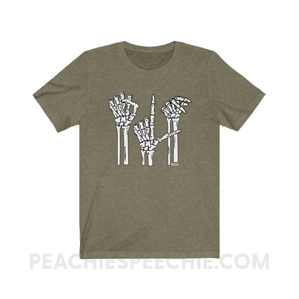 Skeleton SLP Premium Soft Tee - Heather Olive / M - T-Shirts & Tops peachiespeechie.com