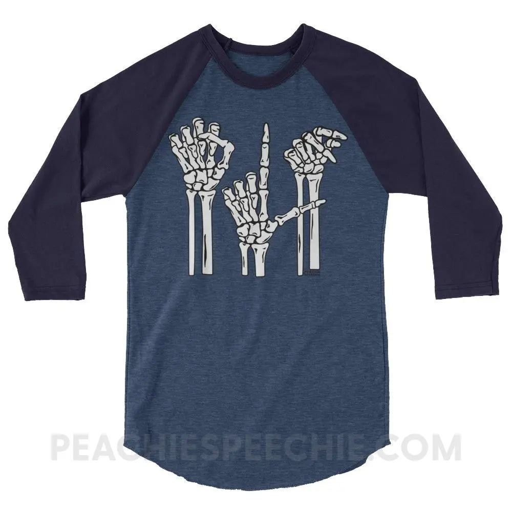 Skeleton SLP Baseball Tee - Heather Denim/Navy / XS - T-Shirts & Tops peachiespeechie.com