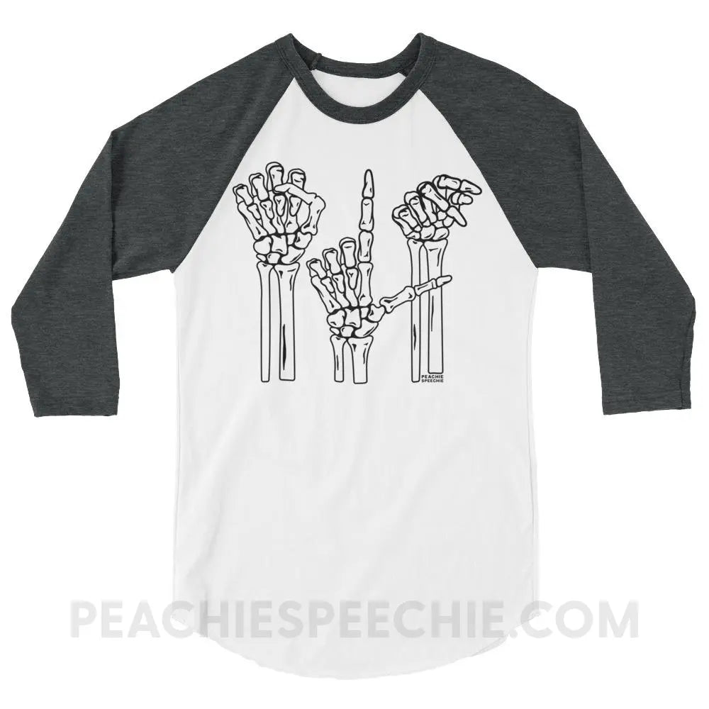 Skeleton SLP Baseball Tee - White/Heather Charcoal / XS T-Shirts & Tops peachiespeechie.com