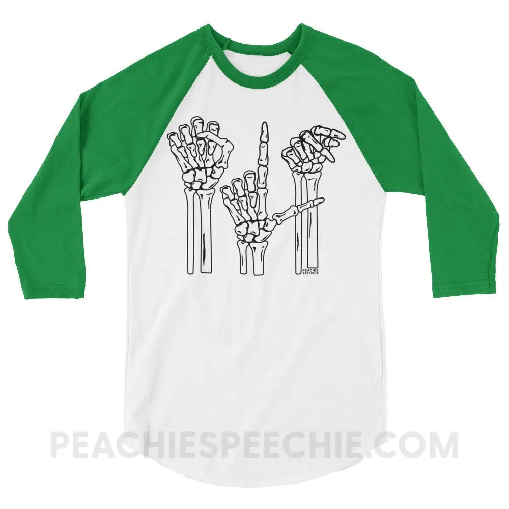 Skeleton SLP Baseball Tee - White/Kelly / XS - T-Shirts & Tops peachiespeechie.com
