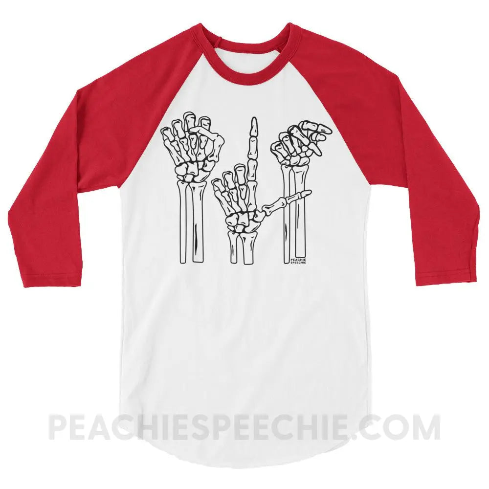Skeleton SLP Baseball Tee - White/Red / XS - T-Shirts & Tops peachiespeechie.com