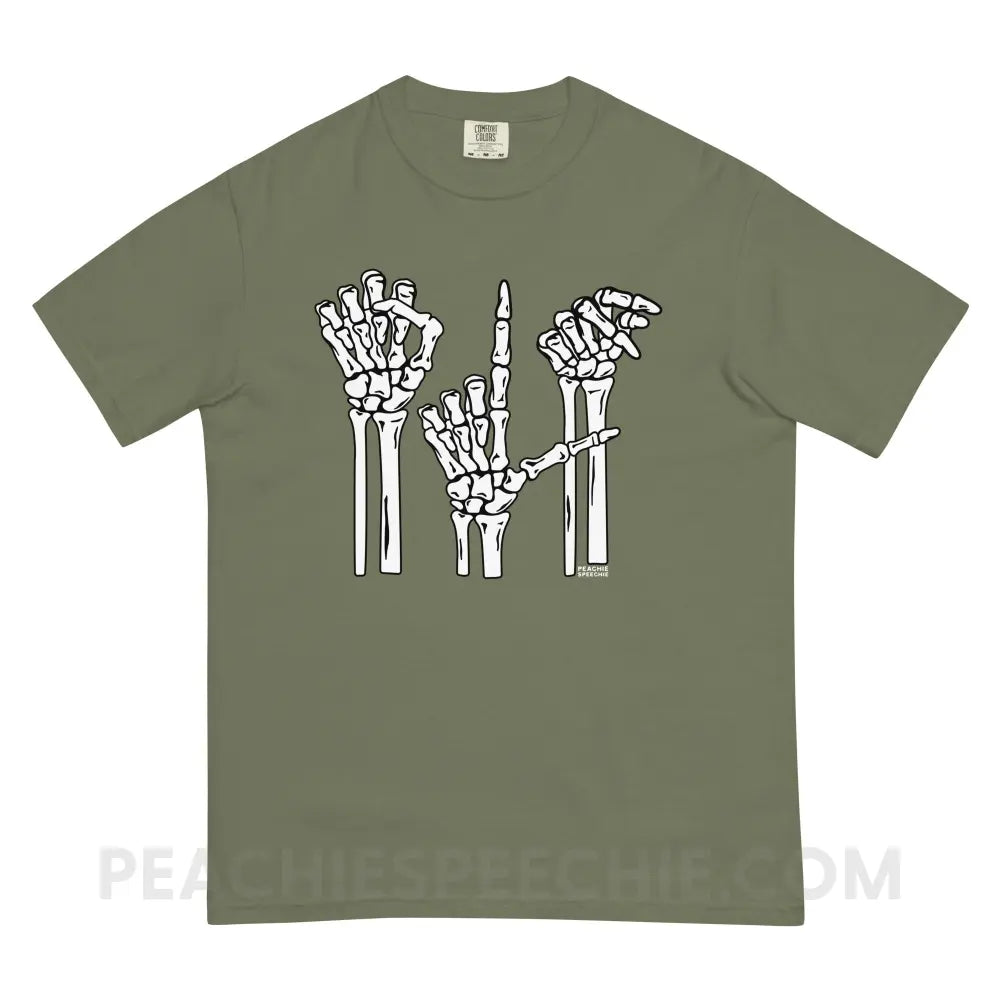 Skeleton SLP Comfort Colors Tee - Moss / S - peachiespeechie.com