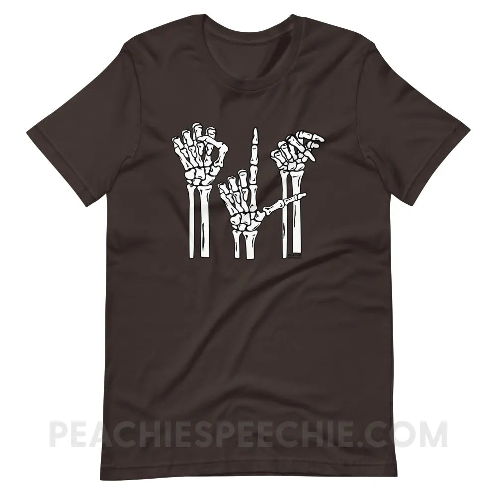 Skeleton SLP Premium Soft Tee - Brown / S - T-Shirts & Tops peachiespeechie.com