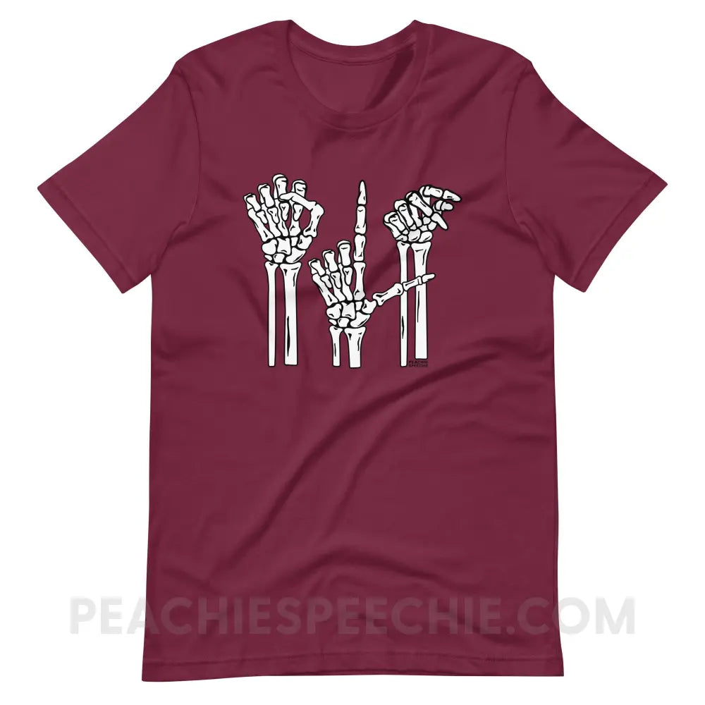 Skeleton SLP Premium Soft Tee - Maroon / S - T-Shirts & Tops peachiespeechie.com