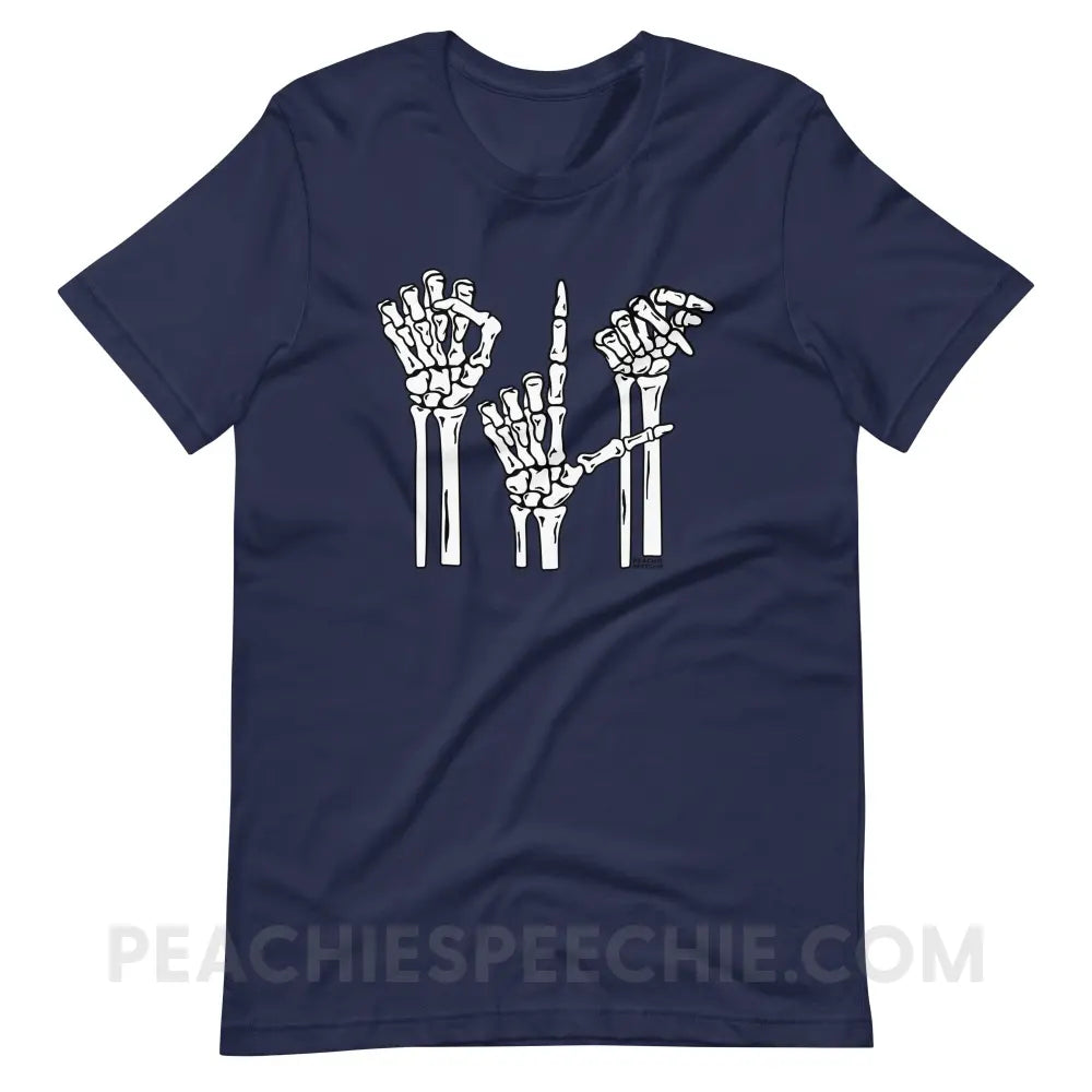 Skeleton SLP Premium Soft Tee - Navy / S - T-Shirts & Tops peachiespeechie.com