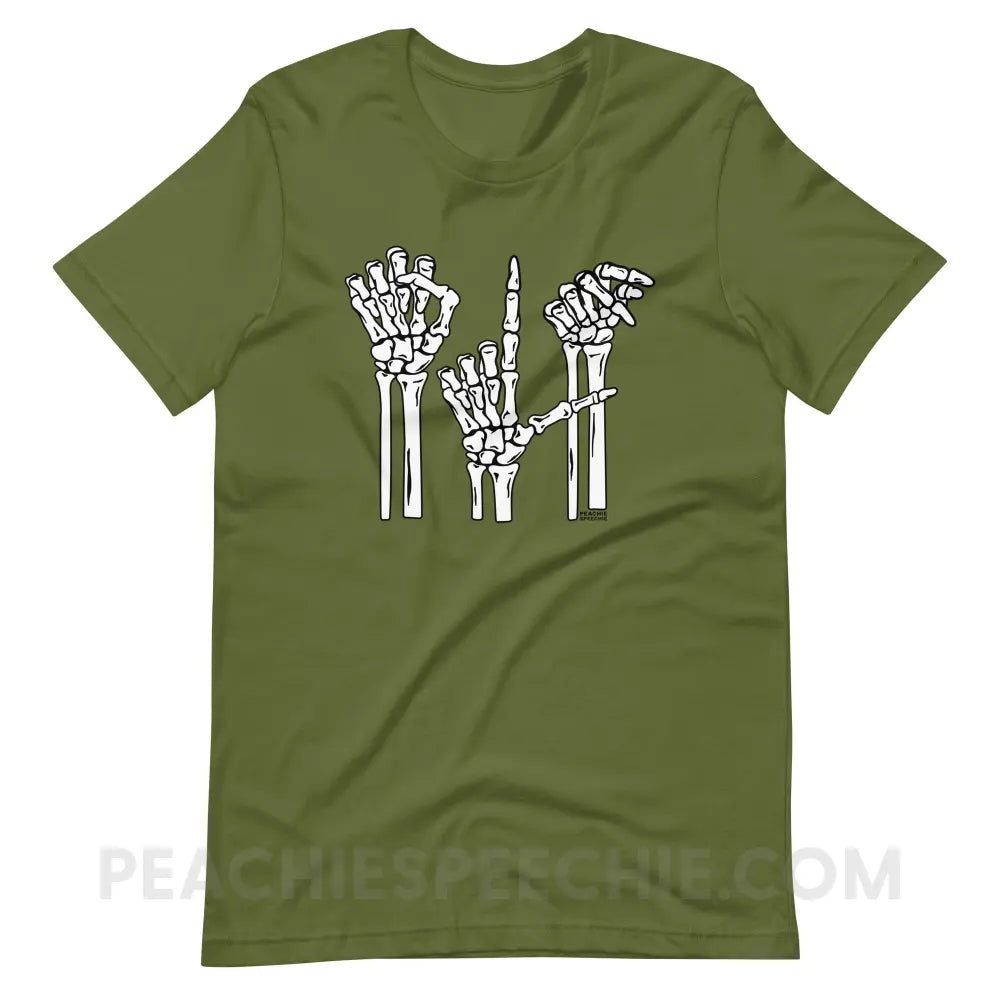 Skeleton SLP Premium Soft Tee - Olive / M - T-Shirts & Tops peachiespeechie.com