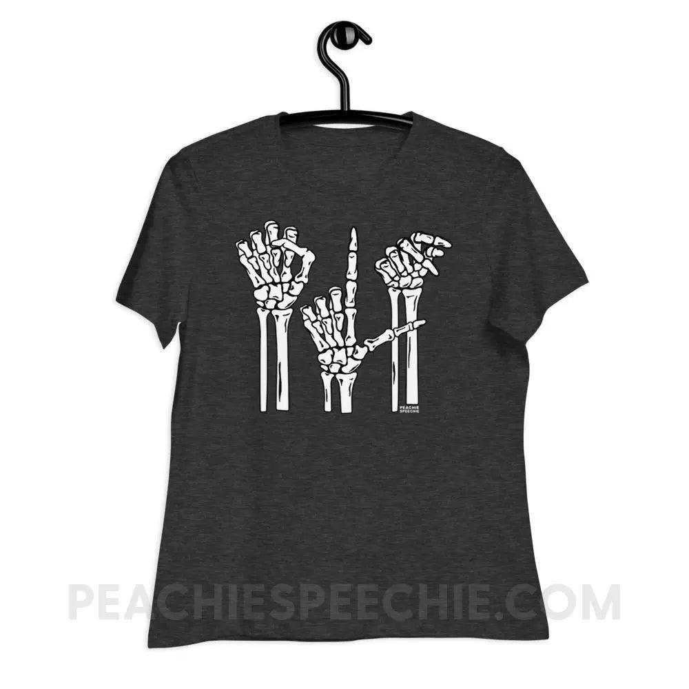 Skeleton SLP Women’s Relaxed Tee - Dark Grey Heather / S T - Shirts & Tops peachiespeechie.com