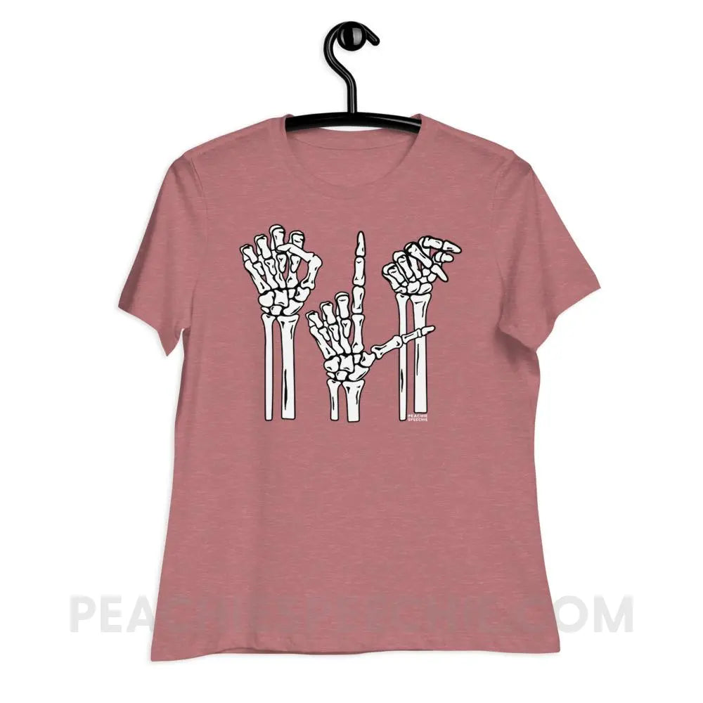 Skeleton SLP Women’s Relaxed Tee - Heather Mauve / S T - Shirts & Tops peachiespeechie.com