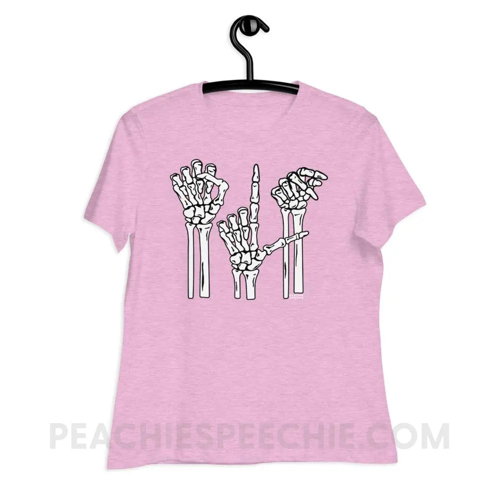 Skeleton SLP Women’s Relaxed Tee - Heather Prism Lilac / S T - Shirts & Tops peachiespeechie.com