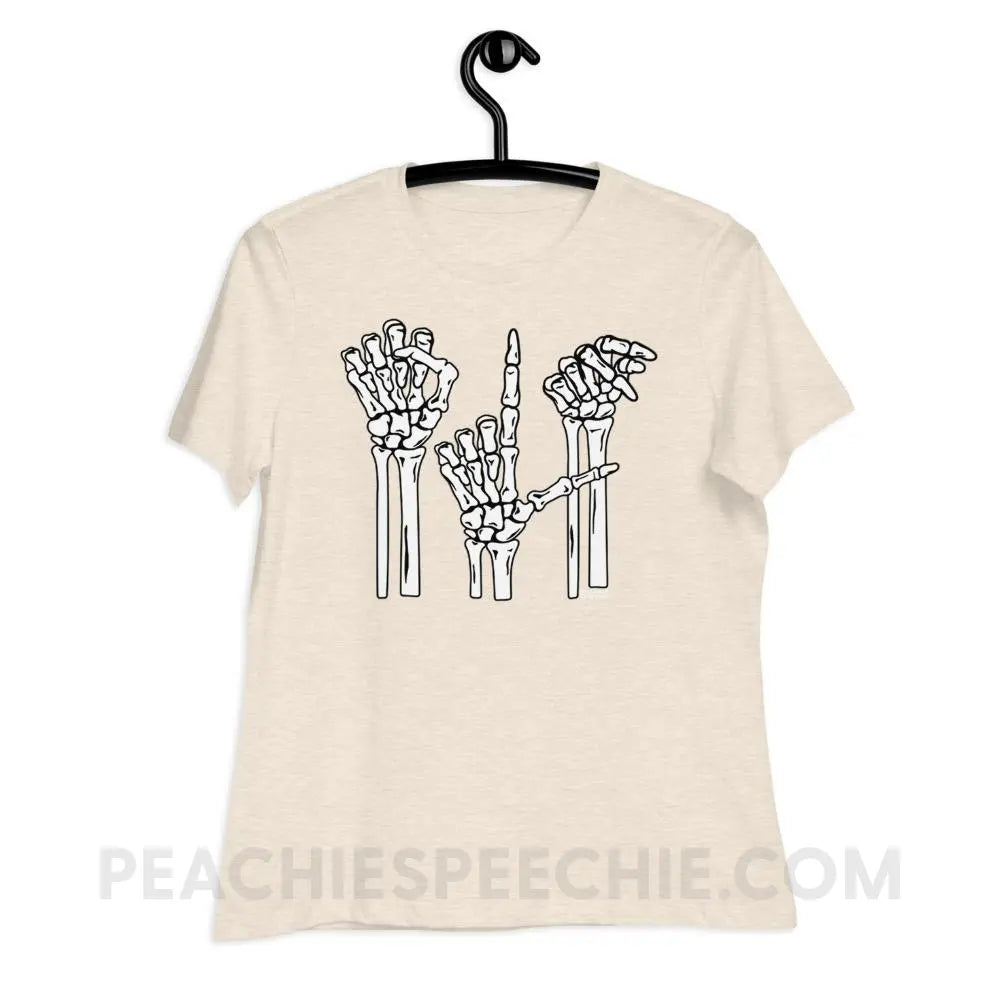Skeleton SLP Women’s Relaxed Tee - Heather Prism Natural / S T - Shirts & Tops peachiespeechie.com