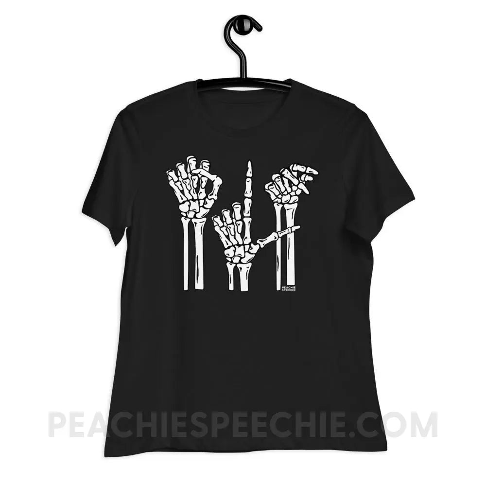 Skeleton SLP Women’s Relaxed Tee - Black / S - T-Shirts & Tops peachiespeechie.com