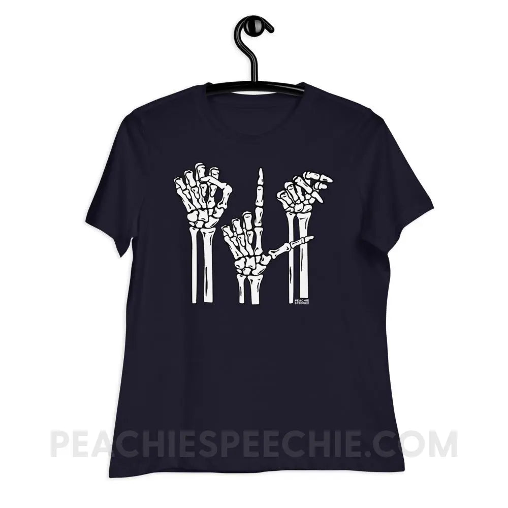 Skeleton SLP Women’s Relaxed Tee - Navy / S - T-Shirts & Tops peachiespeechie.com