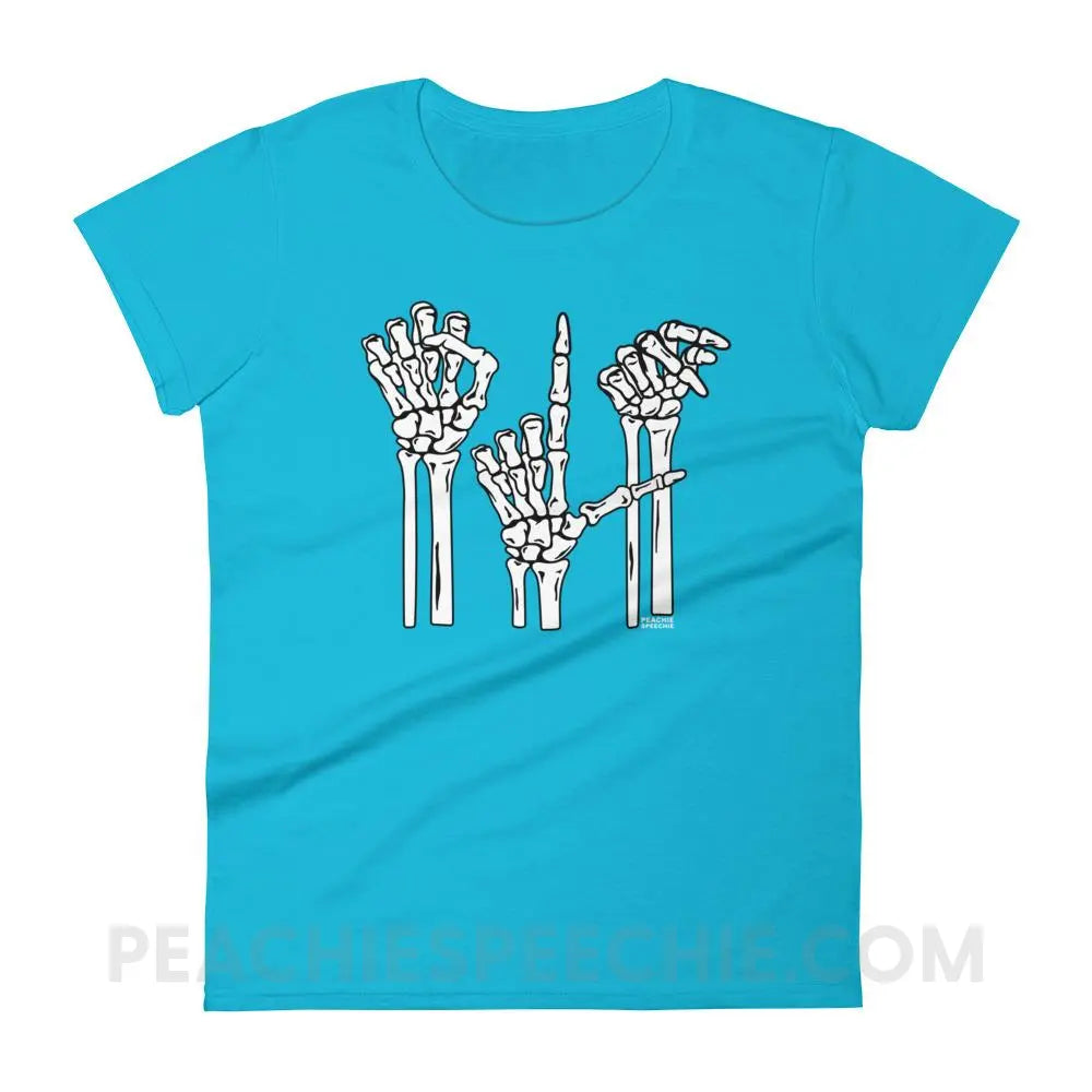 Skeleton SLP Women’s Trendy Tee - Caribbean Blue / S T-Shirts & Tops peachiespeechie.com