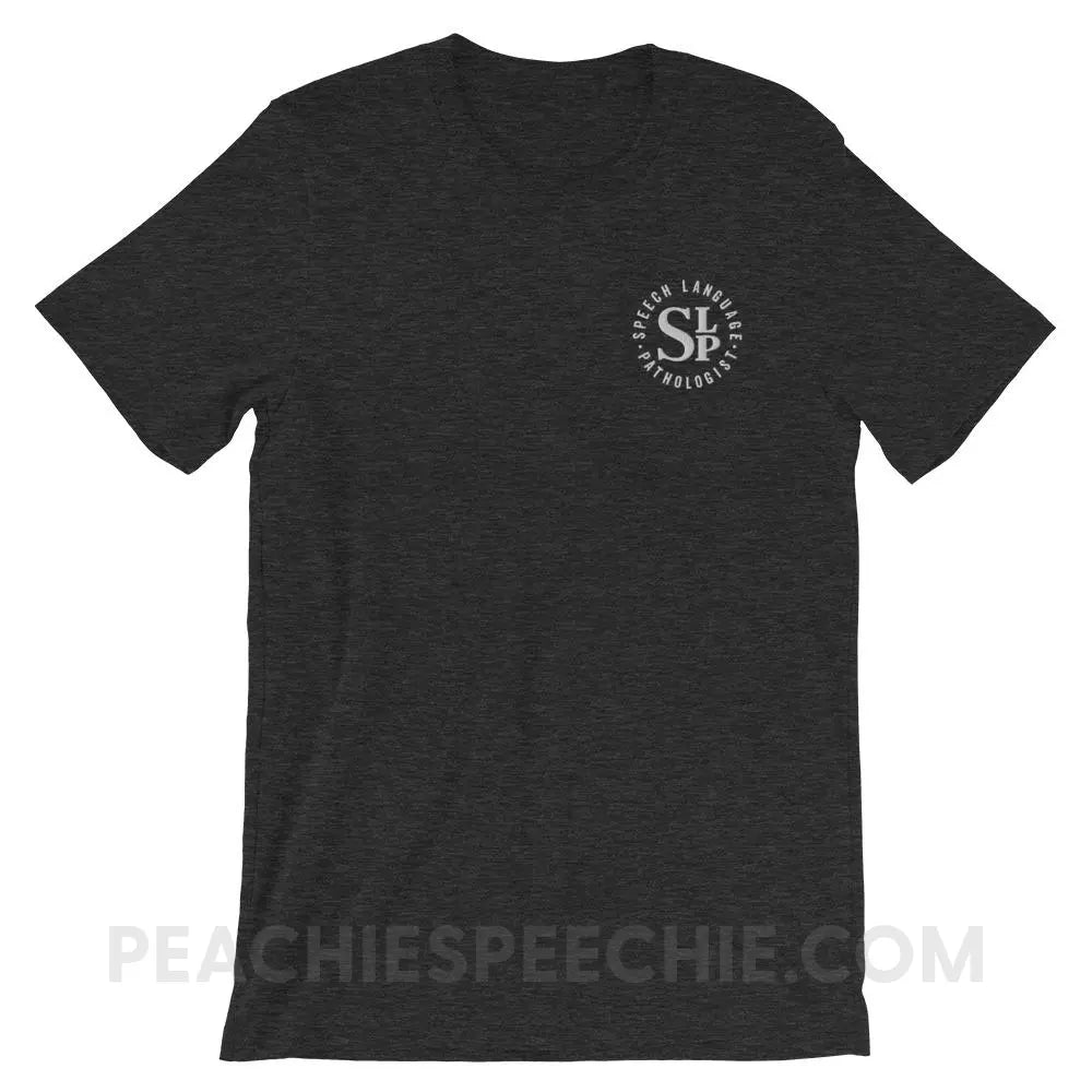 SLP Badge Embroidered Premium Soft Tee - Dark Grey Heather / XS - T-Shirts & Tops peachiespeechie.com