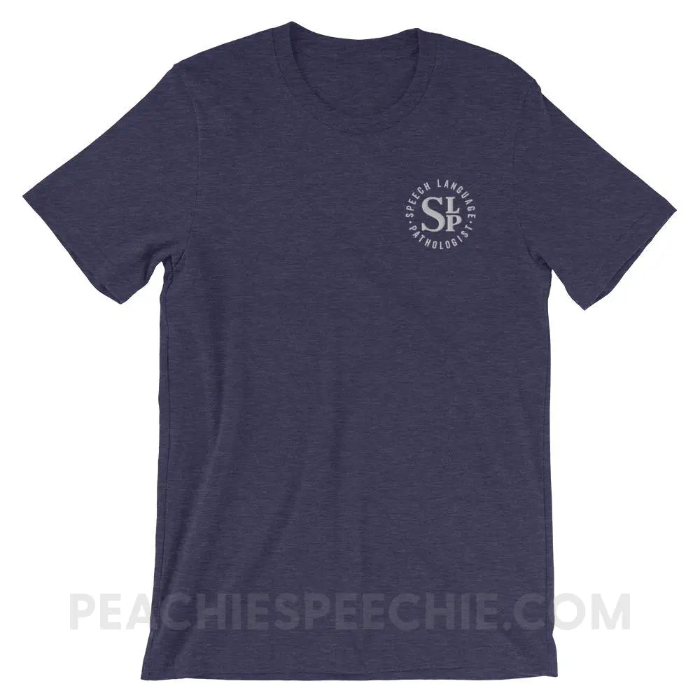 SLP Badge Embroidered Premium Soft Tee - Heather Midnight Navy / XS - T-Shirts & Tops peachiespeechie.com