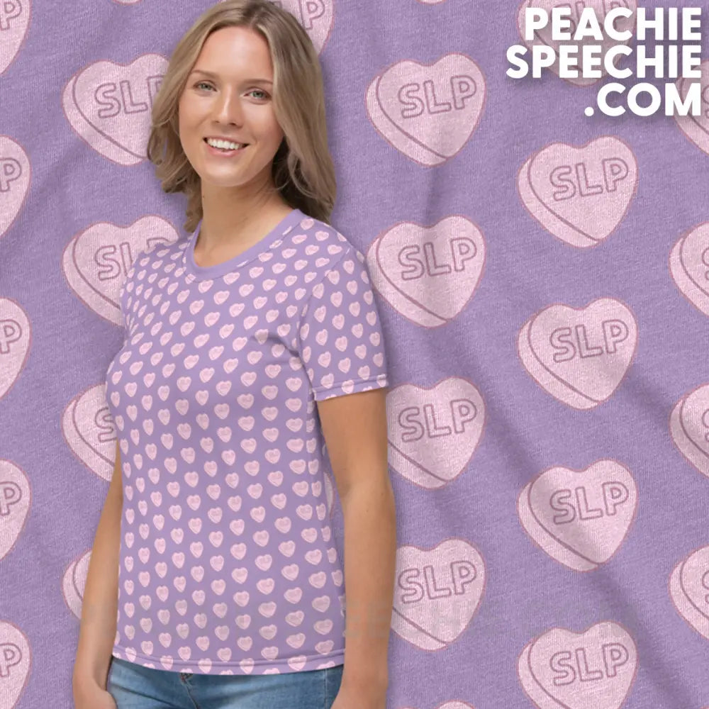 SLP Candy Heart Fitted Poly Tee - peachiespeechie.com