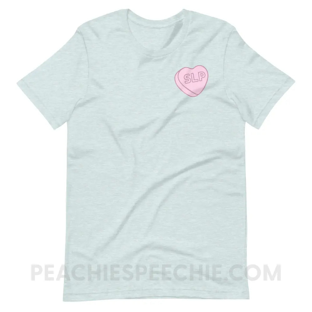 SLP Candy Heart Premium Soft Tee - Heather Prism Ice Blue / S - T-Shirt peachiespeechie.com