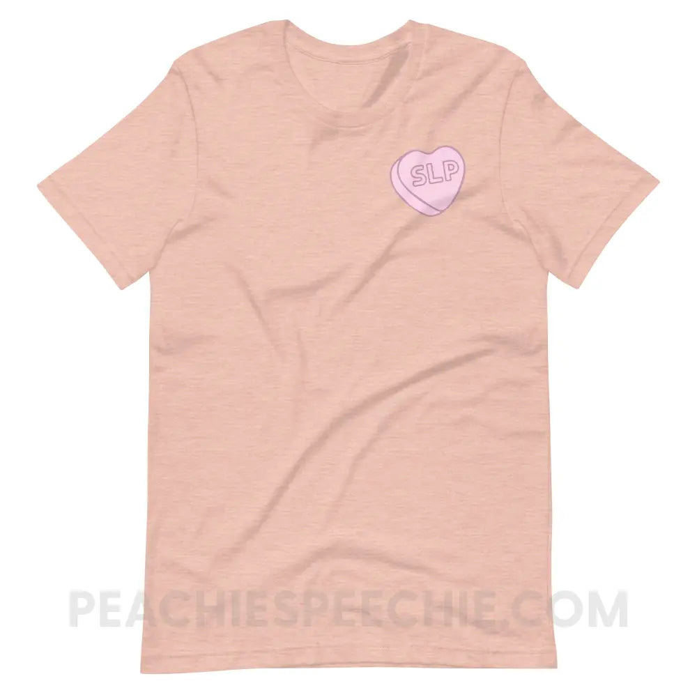 SLP Candy Heart Premium Soft Tee - Heather Prism Peach / S - T-Shirt peachiespeechie.com