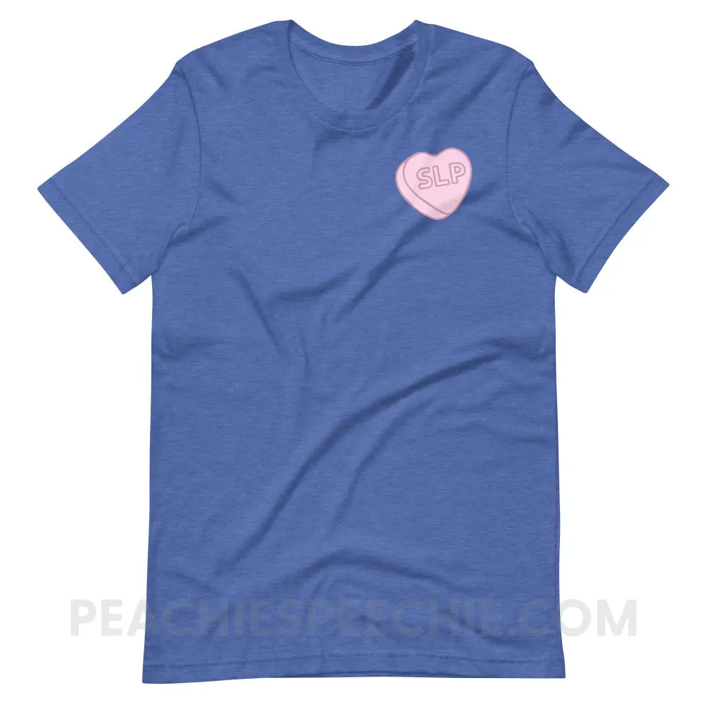 SLP Candy Heart Premium Soft Tee - Heather True Royal / S - T-Shirt peachiespeechie.com