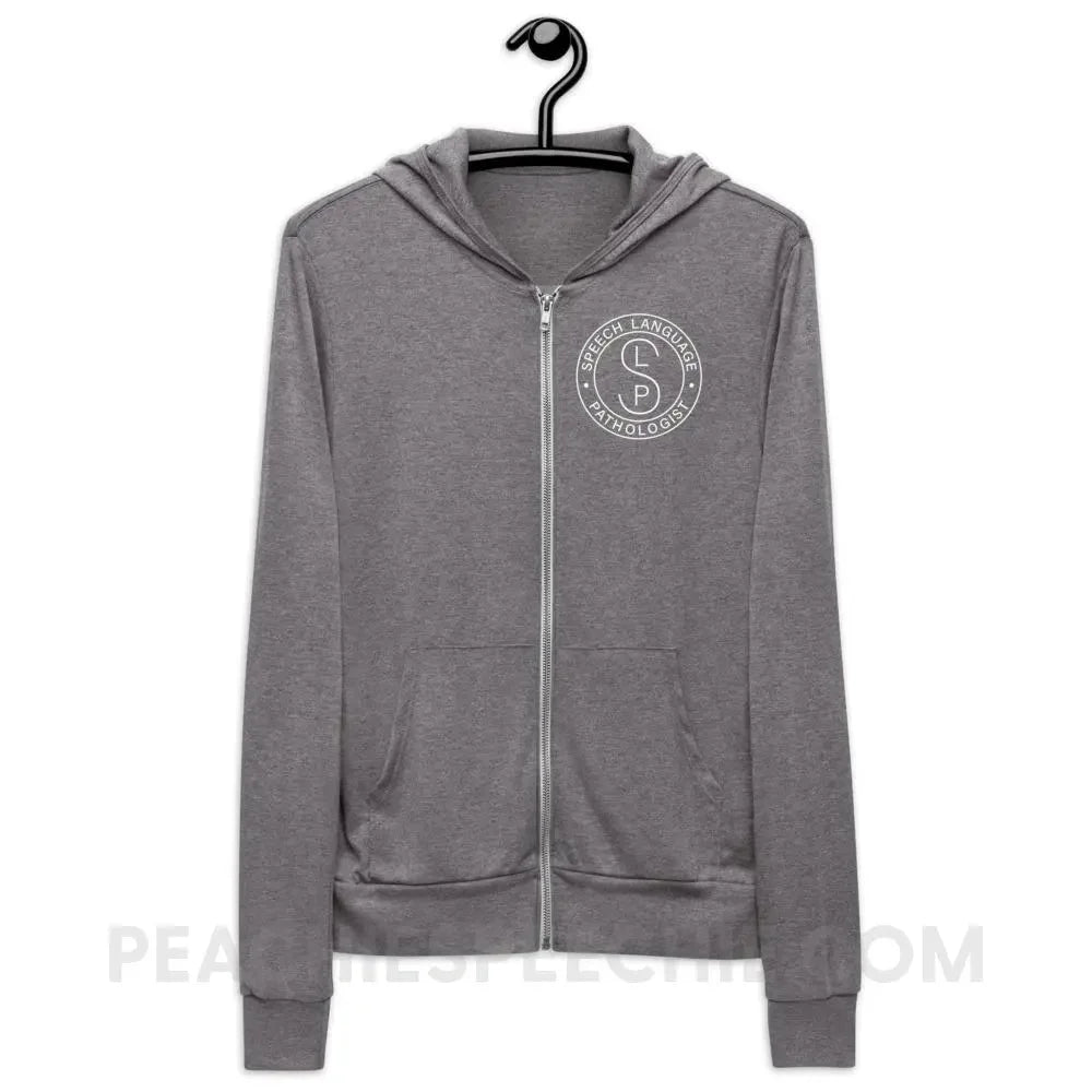 SLP Emblem Peachie Speechie Zip Hoodie - Grey Triblend / XS - Hoodies & Sweatshirts peachiespeechie.com