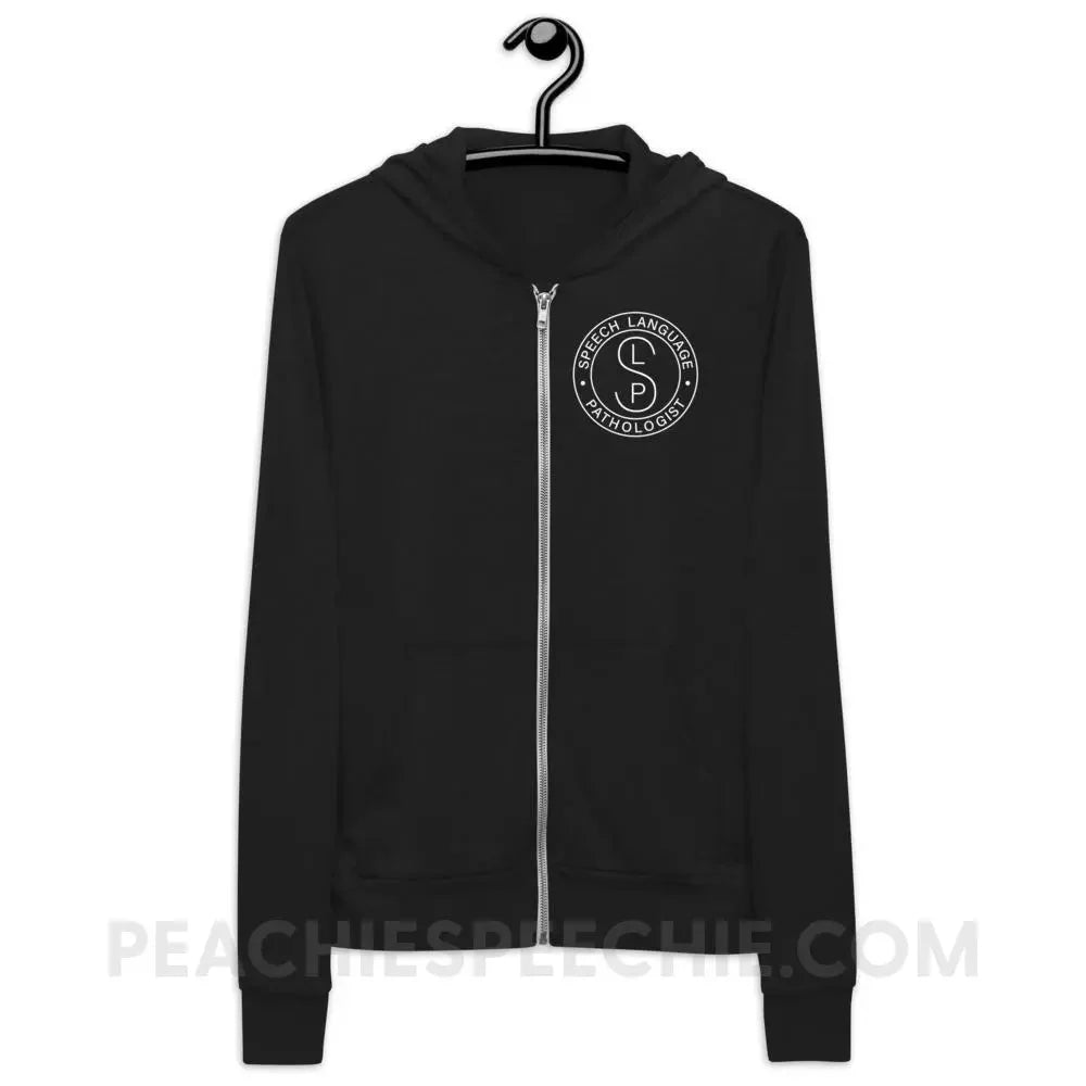 SLP Emblem Peachie Speechie Zip Hoodie - Solid Black Triblend / XS - Hoodies & Sweatshirts peachiespeechie.com