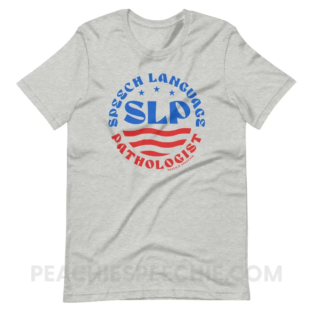 SLP Flag Emblem Premium Soft Tee - Athletic Heather / XS - peachiespeechie.com