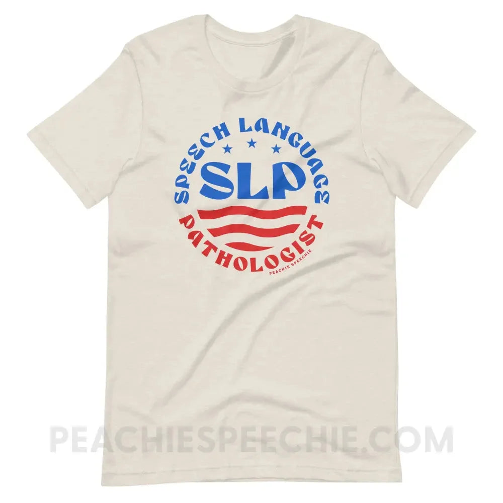 SLP Flag Emblem Premium Soft Tee - Heather Dust / S - peachiespeechie.com