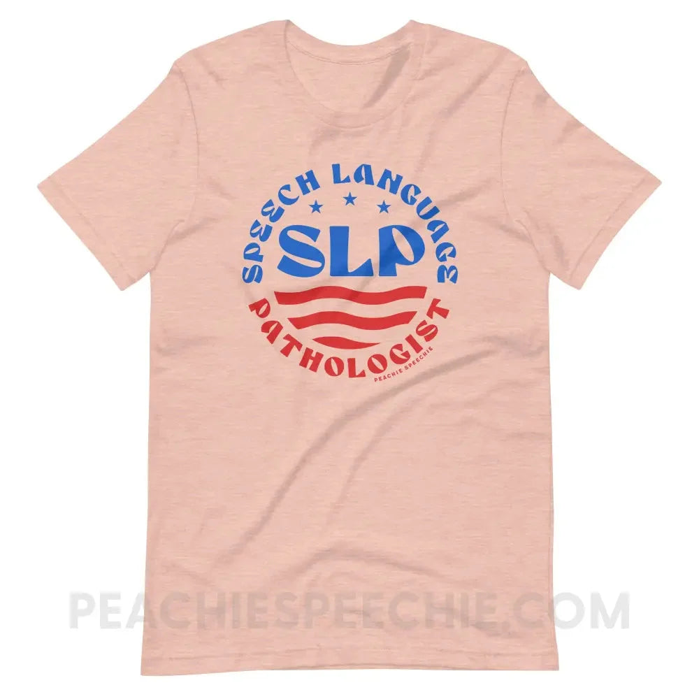 SLP Flag Emblem Premium Soft Tee - Heather Prism Peach / XS - peachiespeechie.com