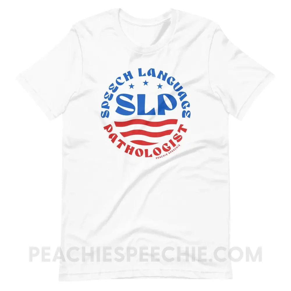 SLP Flag Emblem Premium Soft Tee - White / XS - peachiespeechie.com