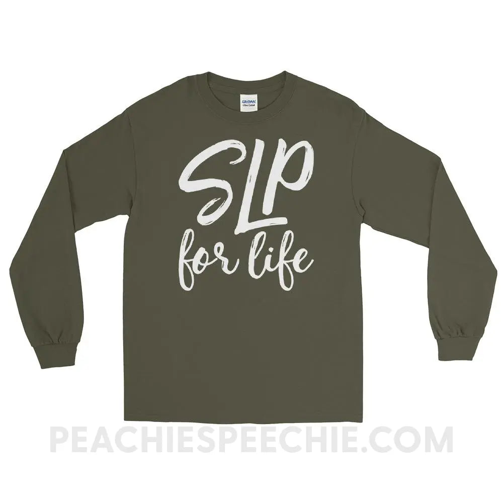 SLP For Life Long Sleeve Tee - Military Green / S T - Shirts & Tops peachiespeechie.com
