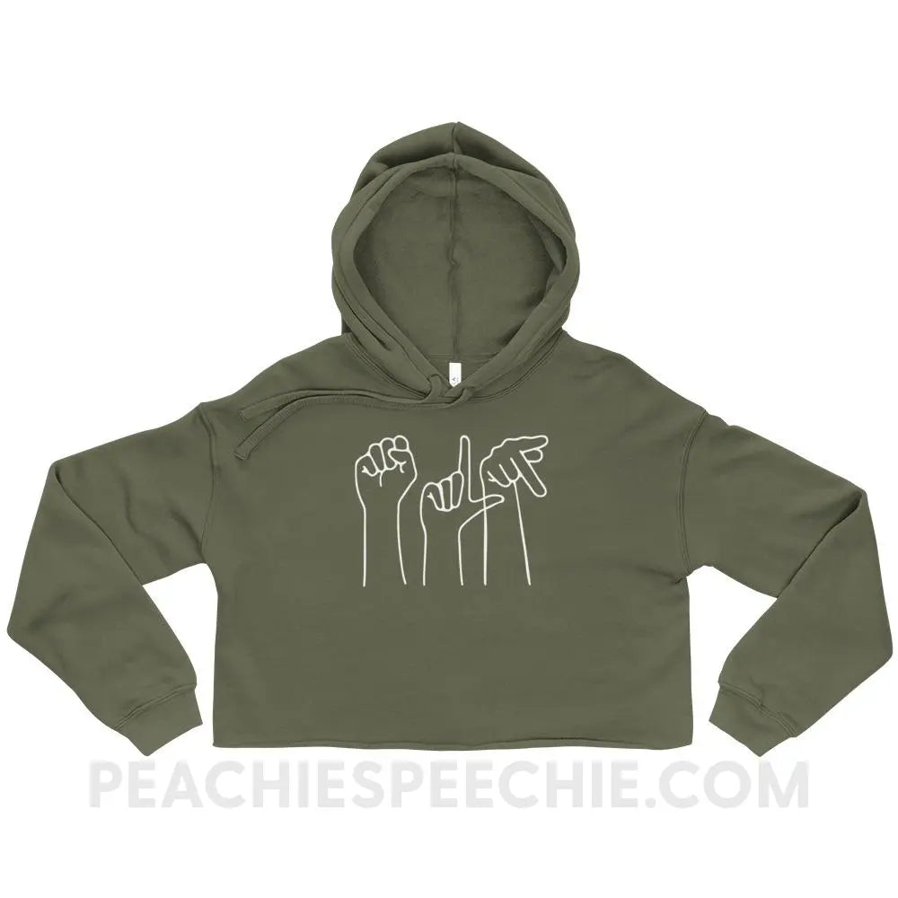 SLP Hands Soft Crop Hoodie - Military Green / S - Hoodies & Sweatshirts peachiespeechie.com