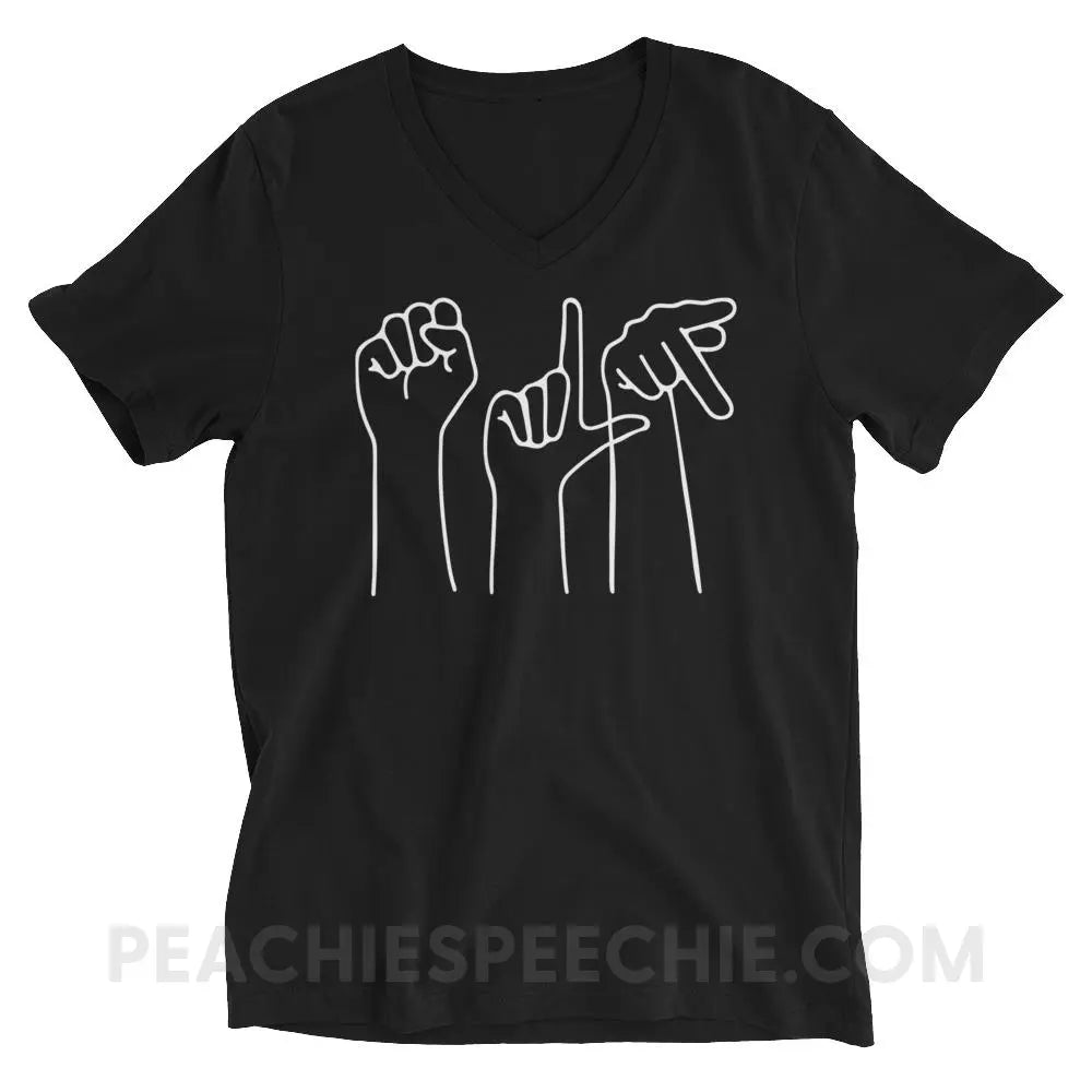 SLP Hands Soft V-Neck - Black / XS - T-Shirts & Tops peachiespeechie.com