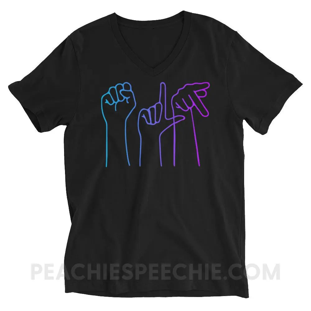 SLP Hands Soft V - Neck - Colorful/Black / XS T - Shirts & Tops peachiespeechie.com