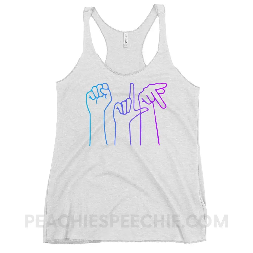 SLP Hands Tri-Blend Racerback - Heather White / XS - Tank Tops peachiespeechie.com