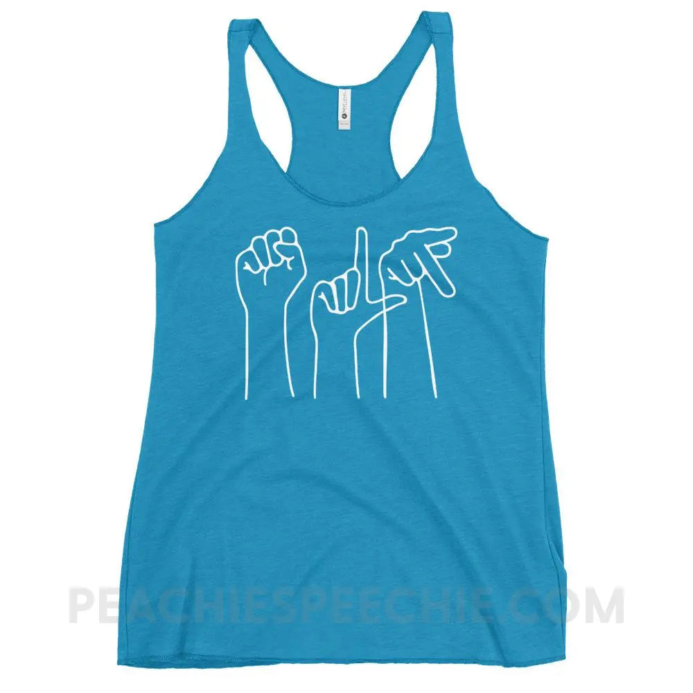 SLP Hands Tri-Blend Racerback - Vintage Turquoise / XS - Tank Tops peachiespeechie.com