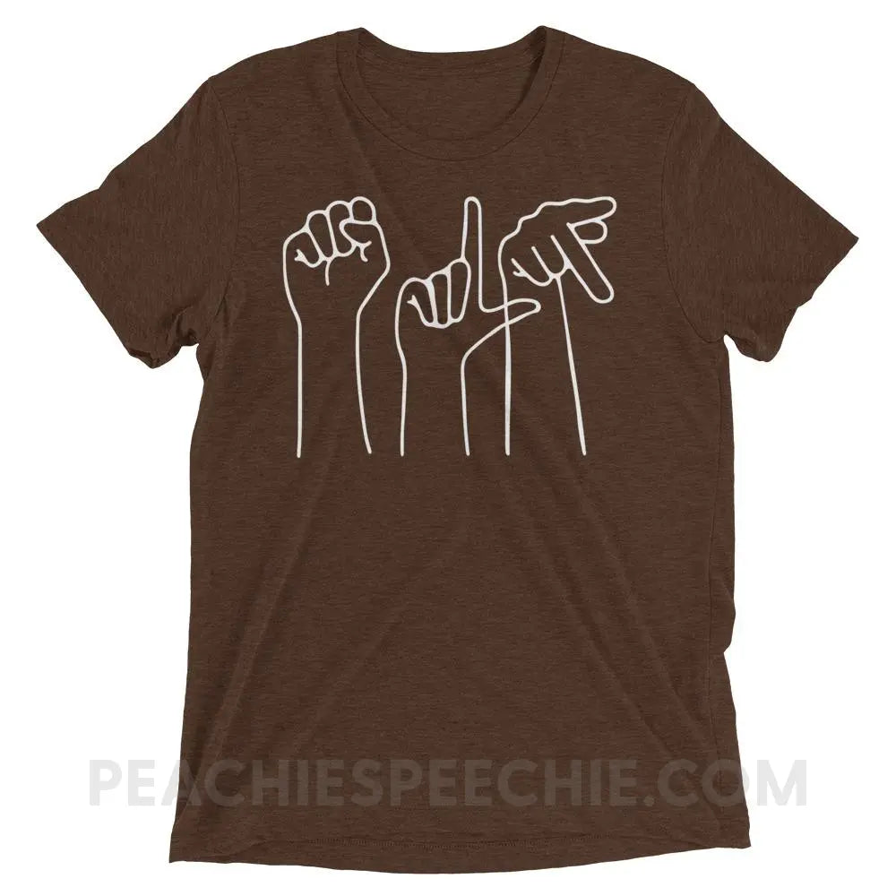 SLP Hands Tri-Blend Tee - Brown Triblend / XS - T-Shirts & Tops peachiespeechie.com