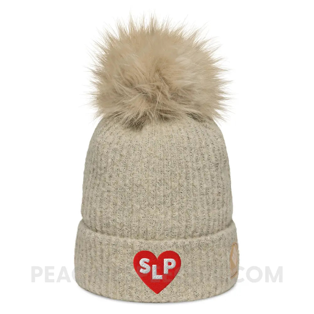 SLP Heart Columbia Pom-Pom Beanie - Chalk - peachiespeechie.com