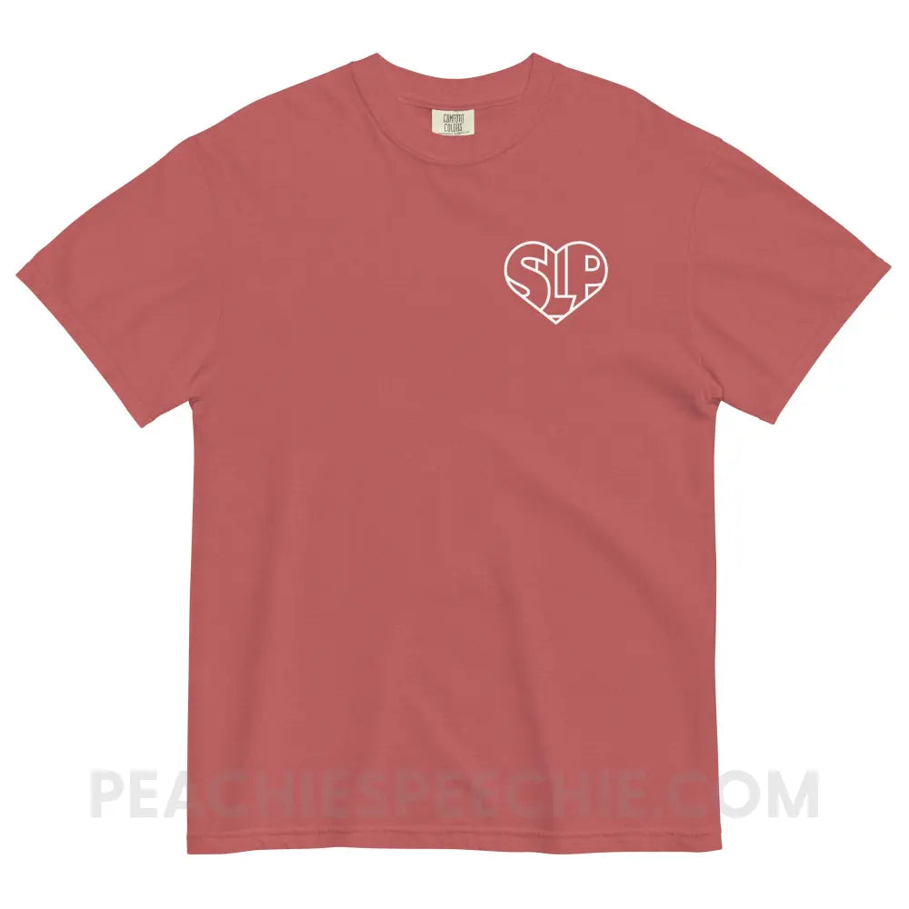 SLP Heart Comfort Colors Tee - Crimson / S - peachiespeechie.com