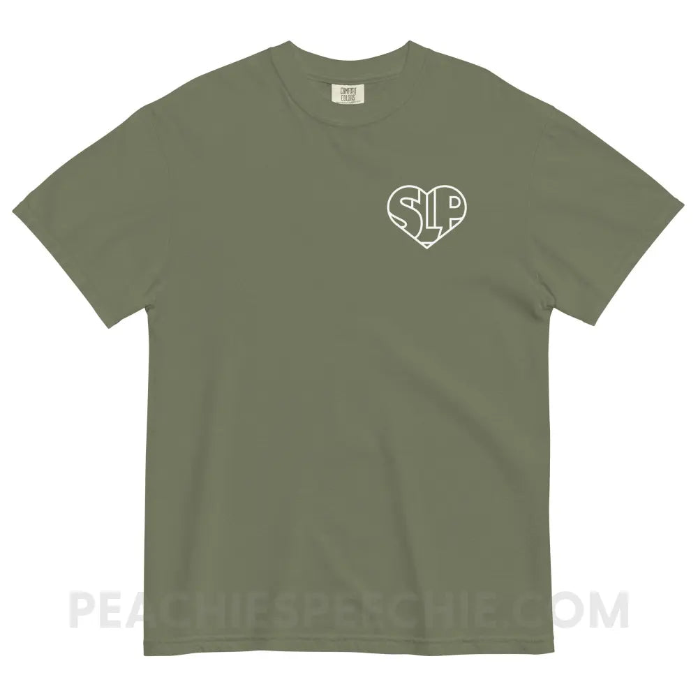 SLP Heart Comfort Colors Tee - Moss / S - peachiespeechie.com