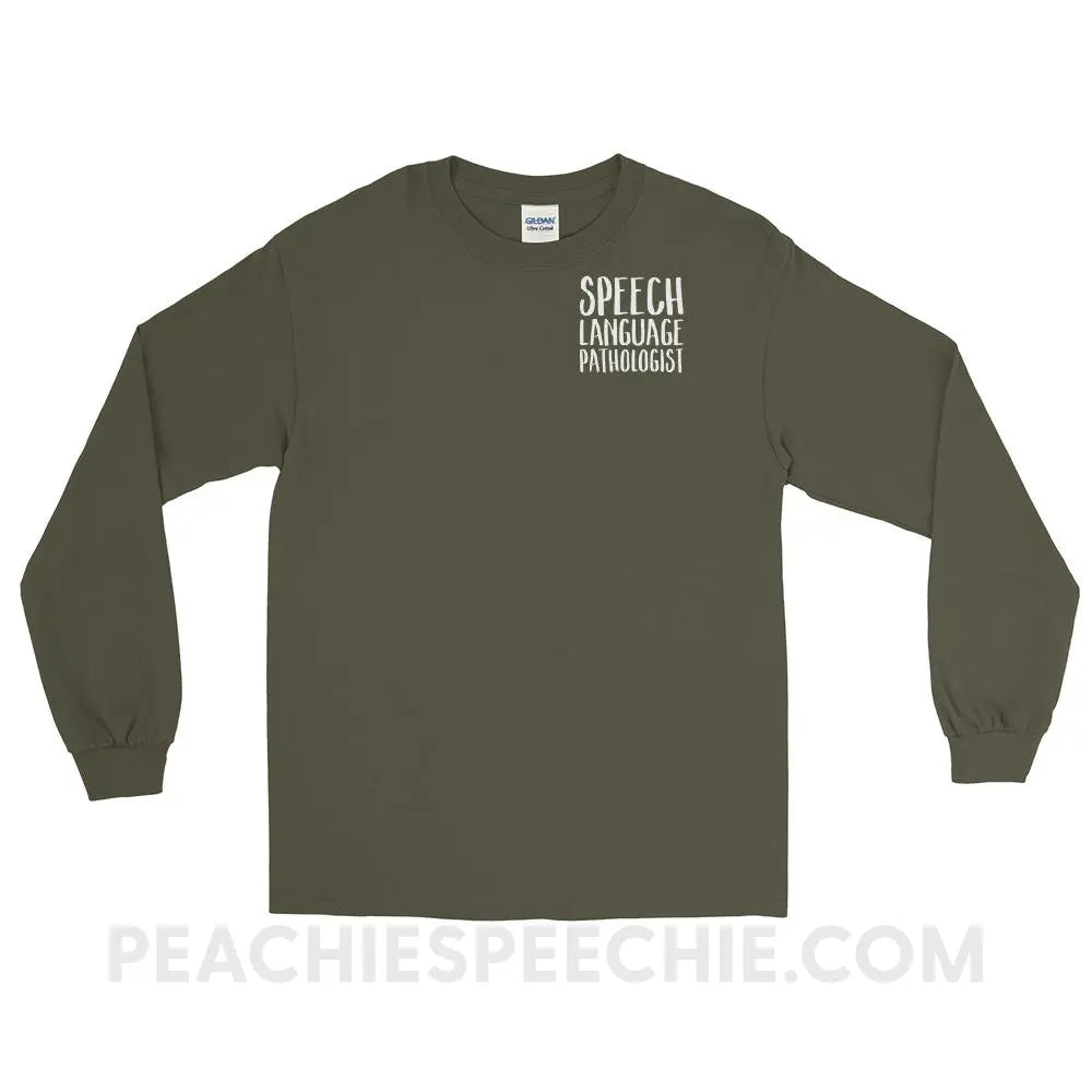 SLP Job Title Long Sleeve Tee - Military Green / S - T-Shirts & Tops peachiespeechie.com