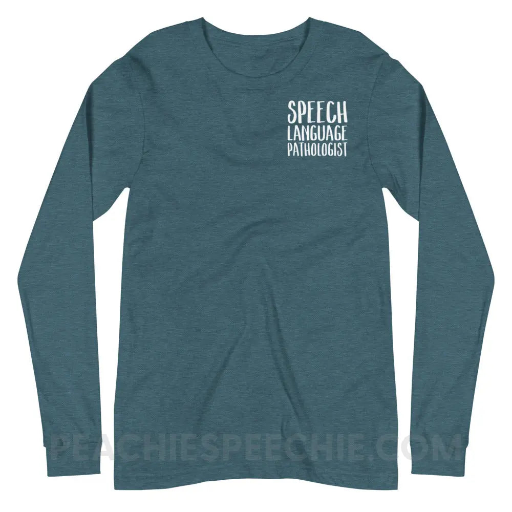 SLP Job Title Premium Long Sleeve - Heather Deep Teal / XS - peachiespeechie.com