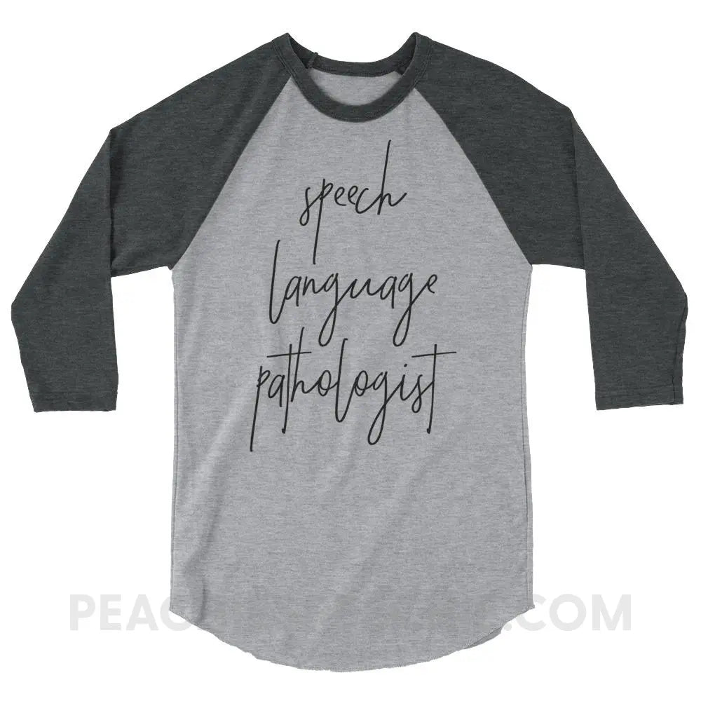 SLP Script Baseball Tee - Heather Grey/Heather Charcoal / XS - T-Shirts & Tops peachiespeechie.com