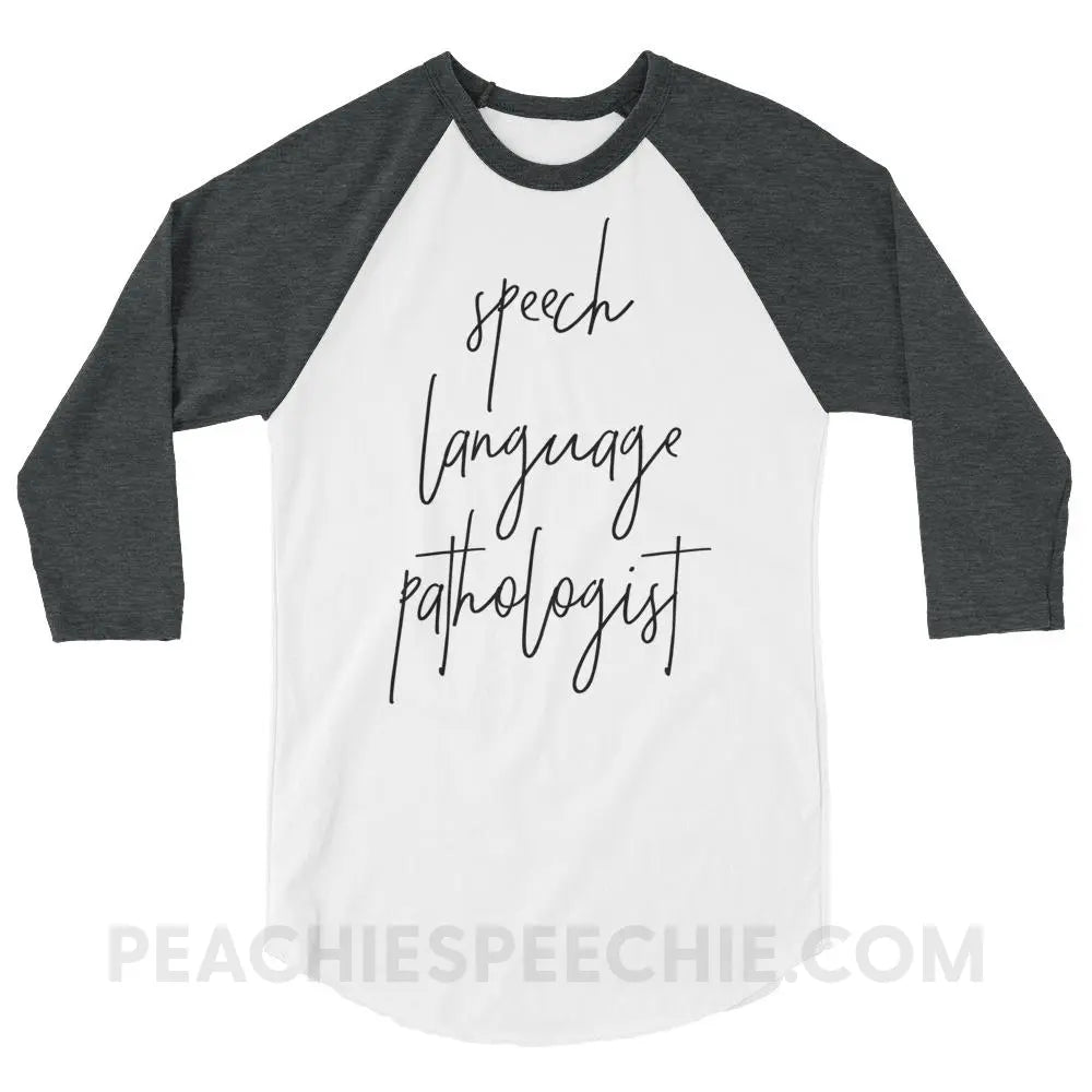 SLP Script Baseball Tee - White/Heather Charcoal / XS - T-Shirts & Tops peachiespeechie.com