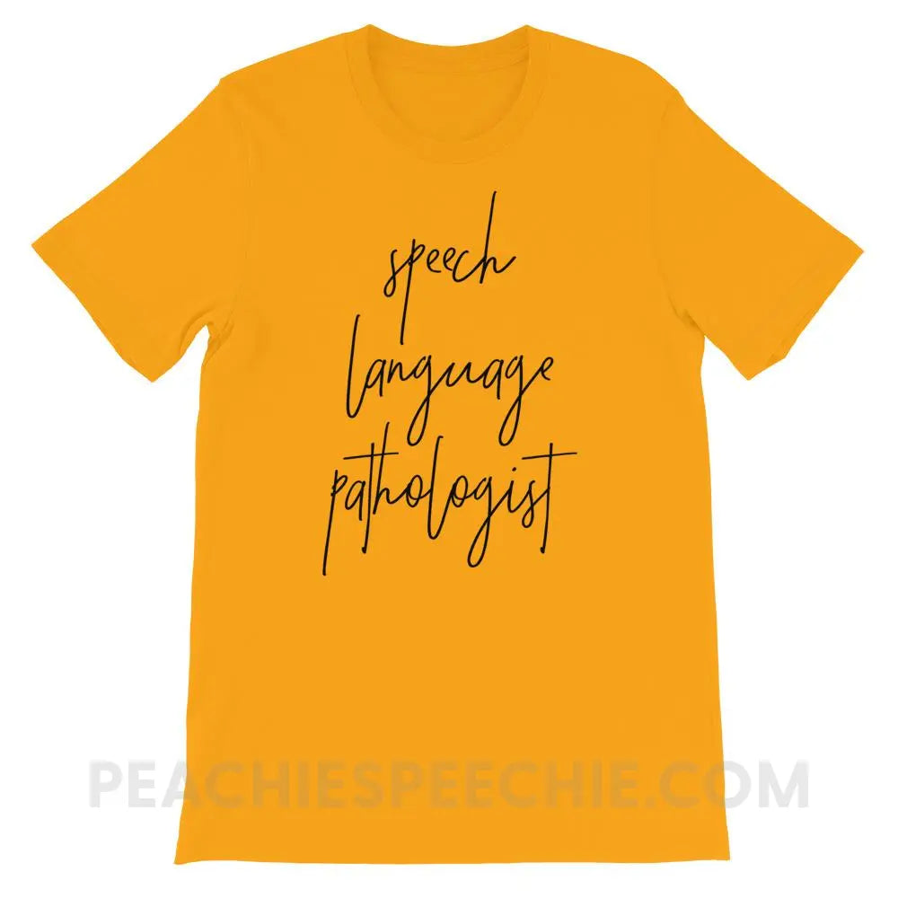 SLP Script Premium Soft Tee - Gold / S T - Shirts & Tops peachiespeechie.com