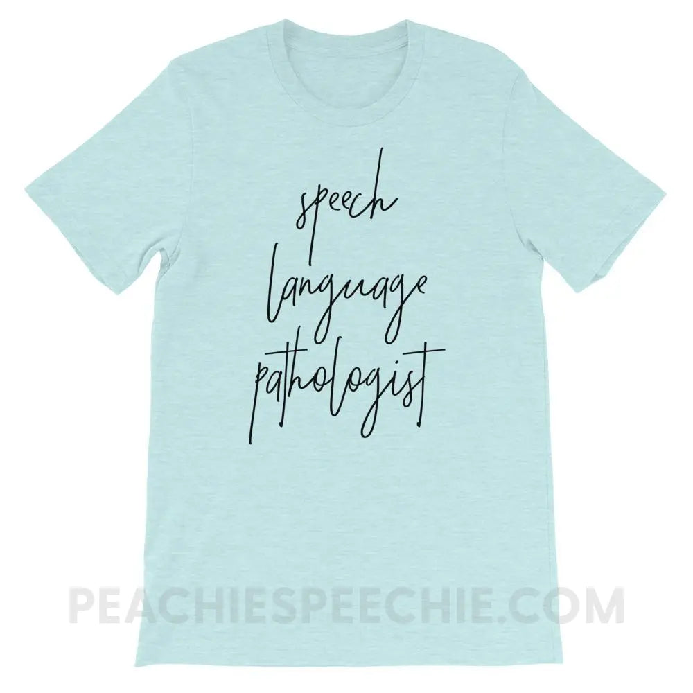 SLP Script Premium Soft Tee - Heather Prism Ice Blue / XS - T - Shirts & Tops peachiespeechie.com