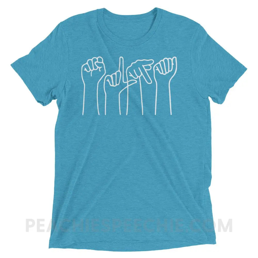 SLPA Hands Tri-Blend Tee - Aqua Triblend / XS - T-Shirts & Tops peachiespeechie.com