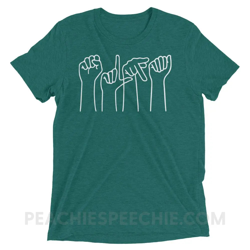 SLPA Hands Tri-Blend Tee - Teal Triblend / XS - T-Shirts & Tops peachiespeechie.com