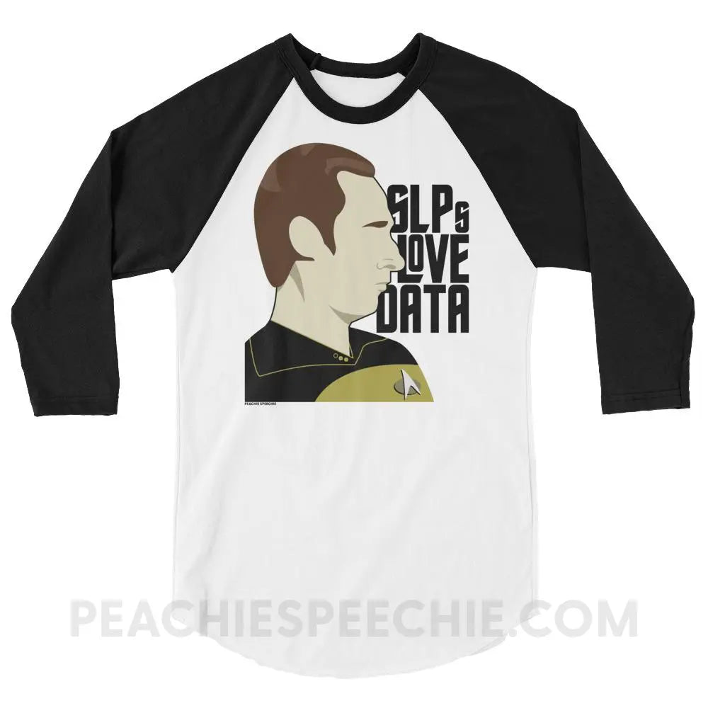 SLPs Love Data Baseball Tee - White/Black / XS - T-Shirts & Tops peachiespeechie.com
