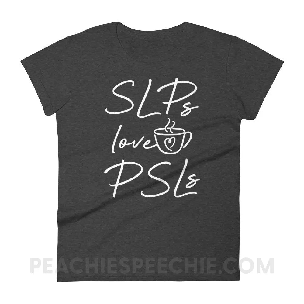 SLPs Love PSLs Women’s Trendy Tee - Heather Dark Grey / S - Shirts & Tops peachiespeechie.com